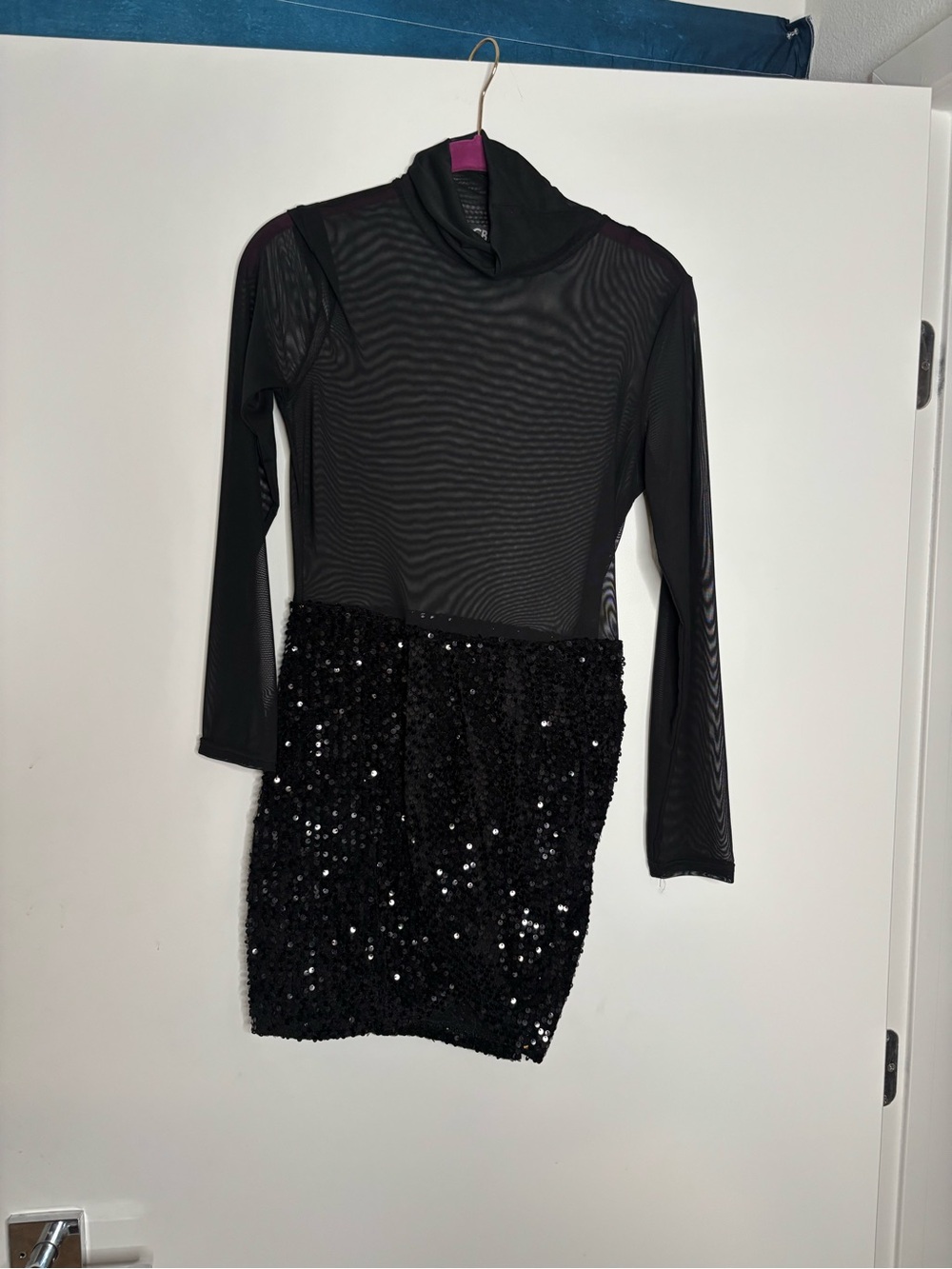 CBR Black Mesh Panel Dress with Subtle Sheen